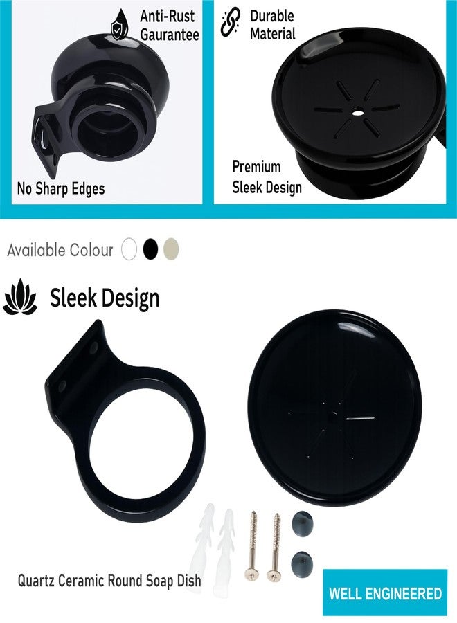 Fossa 10-Year Warranty Unbreakable Ceramic Material Wall Mounted Soap Dish - Durable, Water-Resistant Holder for Bathroom & Sink | Minimalist Round Design - Black Glossy Finish (RB-121) - Image 2